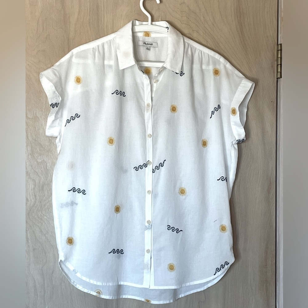 MADEWELL White Embroidered Cotton Button Down Shirt Top XS/S Women’s